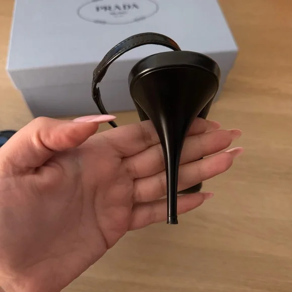 Prada Black Leather Slingback Stiletto Heels Size 40 - Picture 7 of 10